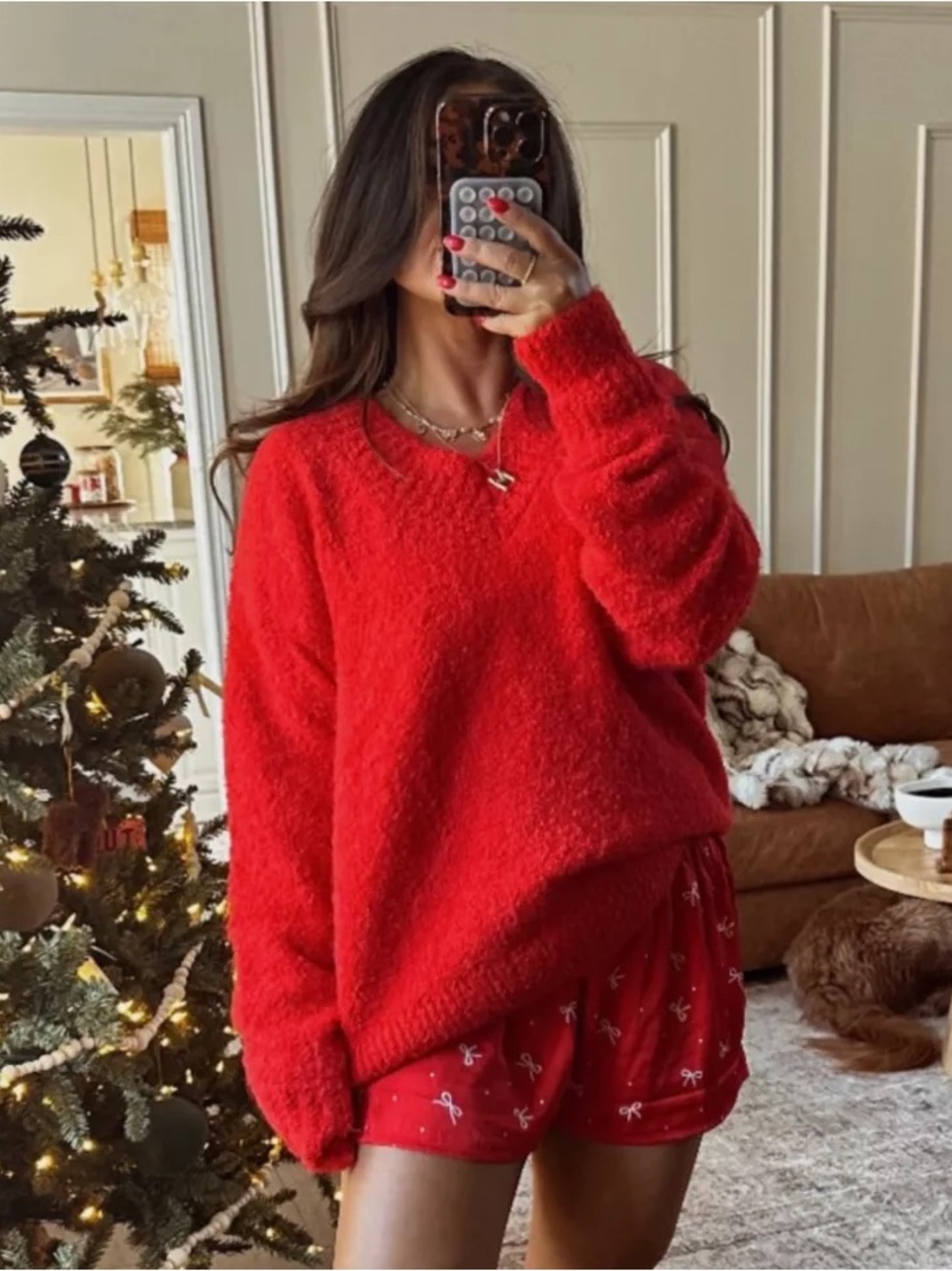 Aerie Women’s Teddy Boucle Red Oversized Sweater Size Medium